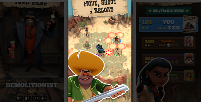 Pocket Cowboys Wild West Standoff tutorial”  /> <br /> Tap the battle button to search for a match with 3 other players in this town. Steer clear of that rattlesnake hazard unless you’ve got a snakebit kit. The sniper’s playstyle relies on ranged combat. Try to pick off your opponents from across the map. Turn timer - each turn, players have a max of 15 seconds to select and confirm their action. Avoid purple hazard spaces unless you have a death wish.  <img src=