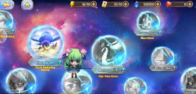 Star Summoners tutorial”  /> <br /> Press battle, this is the void. Void contains millions of planes. Every plane is a unique world with its own unique rules. Corelium - it consists of 6 regions. Completing each region will award you with reward. Clear all 6 regions to unlock sea of tears. Let’s take a look at the first stage: endless forest. Endless forest has 6 stages. Clear them all and you will get a precious spirits reward, and will unlock gold guardian raid dungeon.  <img src=