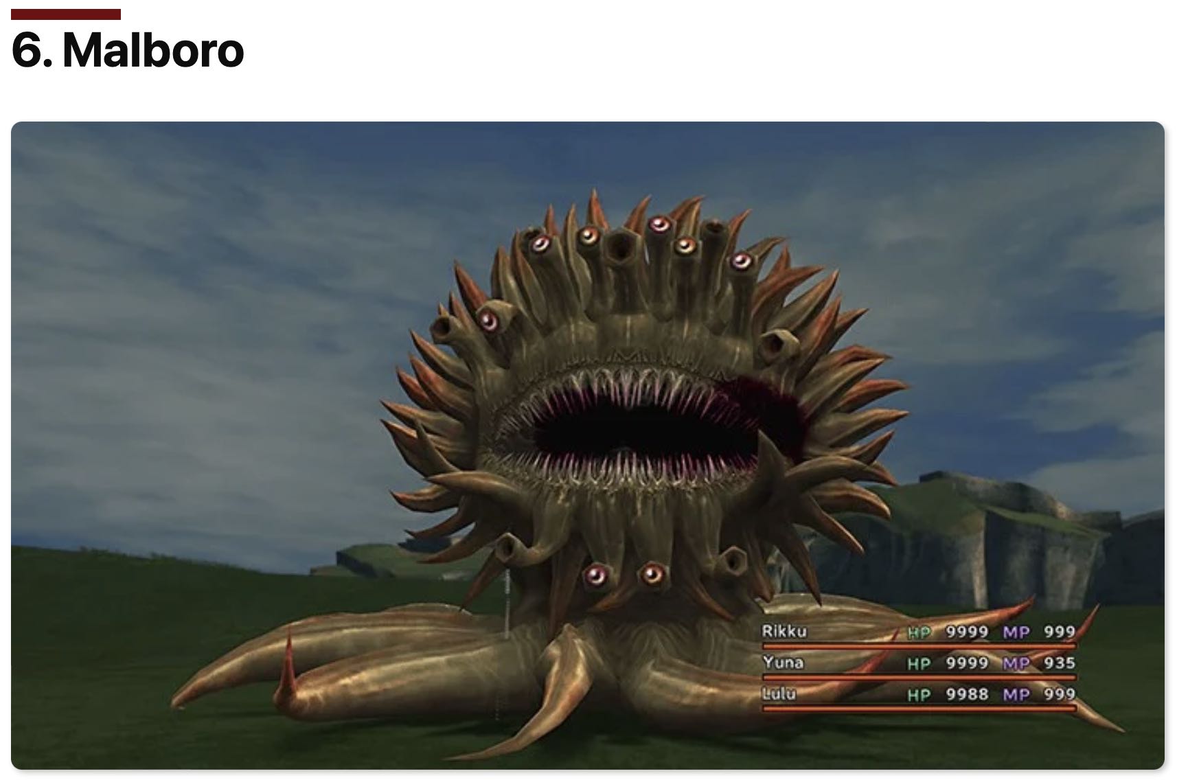 Monsters in the Final Fantasy cheat codes
