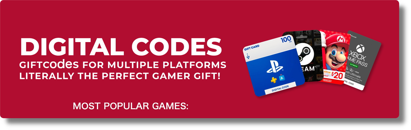 Digital gift codes for all platforms (google, apple, psp and etc)